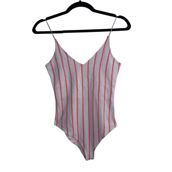 gaze Tops - NWOT Gaze Women's Orange and White Striped Bodysuit Size XS